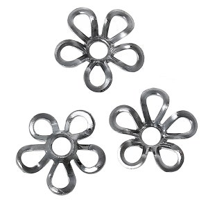 25 Gunmetal Black Bead Caps, Filigree Flower, Leaves Bead End Caps, 9mm, fin0548