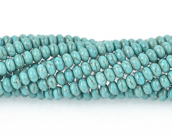 6mm HEISHI Beads, Howlite Turquoise Blue Rondelle trade beads, full strand, about 105 beads gem0138