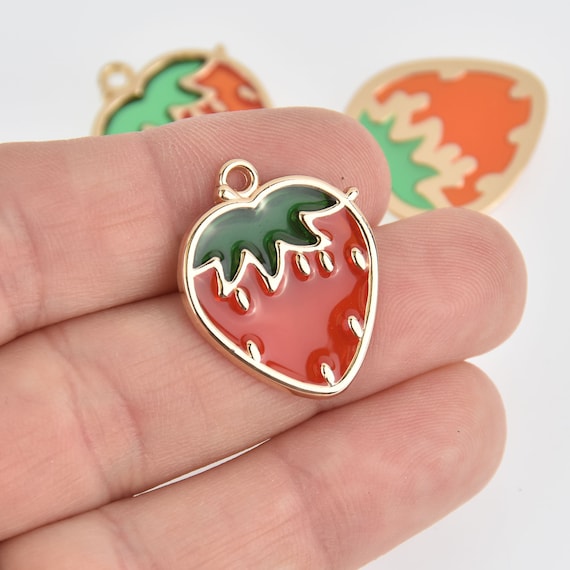 Red Strawberry Fruit Charms Gold Plated Metal 27mm chs6867