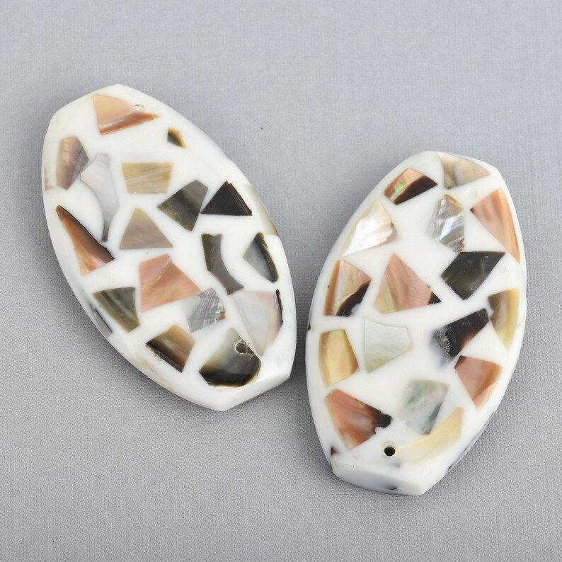 2 Oval Shell Resin Pendant Charms Terrazzo Beads 2 long chs4516 image 2