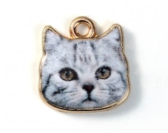 Cat Face Charms, 13mm, chs8253