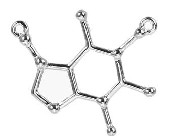 5 CAFFEINE Molecule Chemistry Charms Silver Tone Charm Pendants Science Charms 27x23mm, chs3469