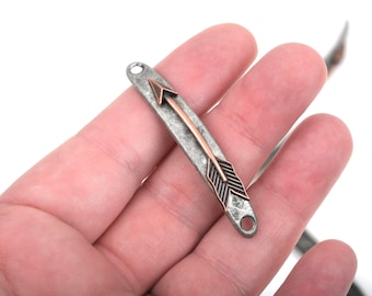 5 ARROW Bracelet Connector Links, gunmetal base with copper arrow, curved bracelet charms, 54x8mm, cho0145