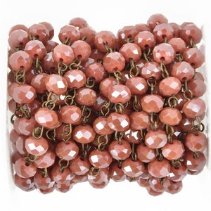 1 yard TOMATO RED Crystal Rondelle Rosary Chain, bronze wire, 8mm faceted rondelle glass beads, fch0971a