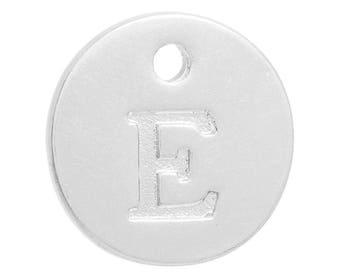 10 Letter E Alphabet Charms Silver Plated Monogram, double sided round disc letter charms, dot charms, 12mm, (1/2"), chs3000