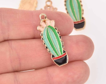 4 SUCCULENT CACTUS Charms, Enamel Floral Charms, Potted Plant Charms, chs7797