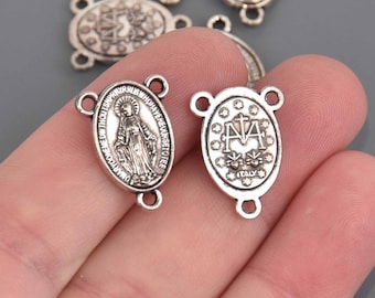 Silver Rosary Charms, Tri-Piece Jewelry Connector Link, chs8589