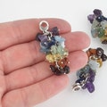 Gemstone Chakra Charm Tassel, 2 CHARMS, Rainbow Stone Chips 2" long chs5720