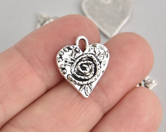 8 Silver Heart Charms, Valentines Day, 17mm, chs6816