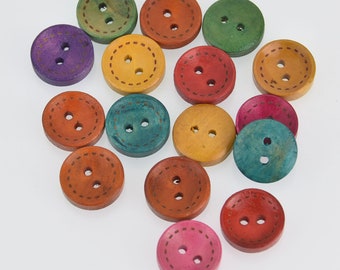 200 Painted WOOD BUTTONS 15mm, mixed colors, but0288