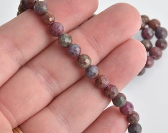 6mm Ruby Corundum Gemstone Beads, round natural stones, faceted, x10 beads, gem0466