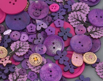 PURPLE Buttons Mixed styles and sizes 50 grams but0309