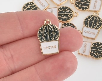 4 SUCCULENT CACTUS Charms, Enamel Floral Charms, chs5677