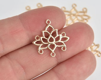 5 Small Gold LOTUS FLOWER Charm Pendants, 21mm, chs7032