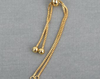 2 Gold Box Chain Slider Bracelet Connector Link Chain, Jump rings on both sides for a charm, one size fits most, fin0735
