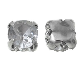 25 Silver Plated Montee Beads, Clear Rhinestone Montees Spacer Beads, prong-set, 6mm, bme0393