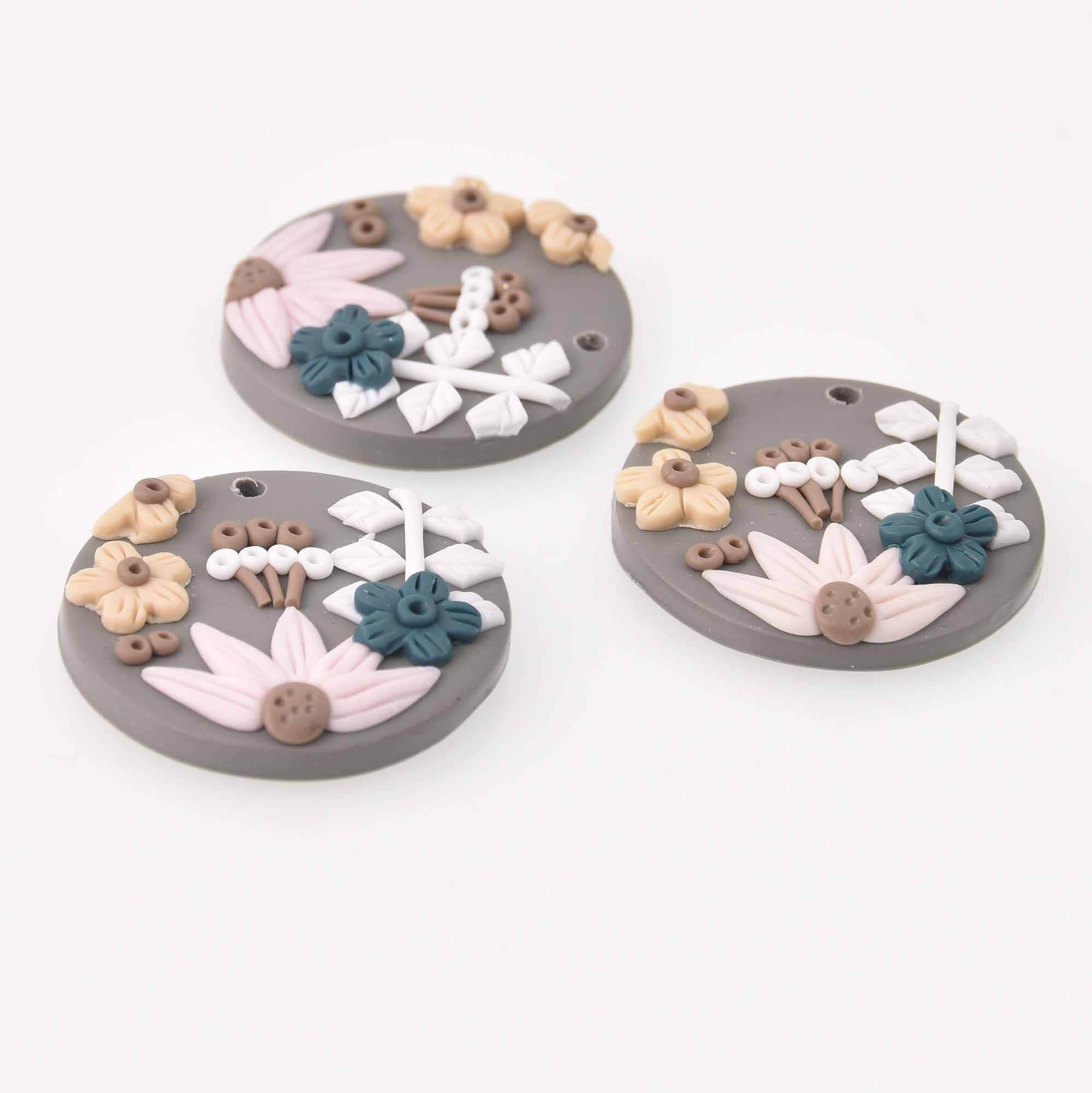2 Flower Charms, Polymer Clay, 35mm, Chs7763 - Etsy