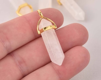 1 dije de cuarzo, colgante con punta de piedra preciosa, detalles dorados, 1.5", chs8114