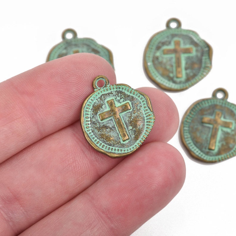 5 Bronze Coin Relic Charm Pendants Cross with wax seal round Etsy