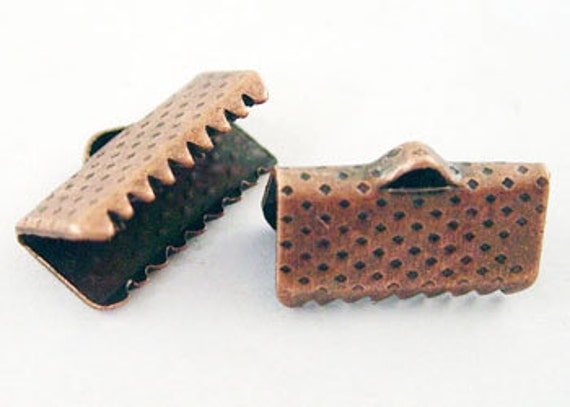 25 Copper Ribbon End Clamp Fasteners, nickel free  13mm long  fcl0106