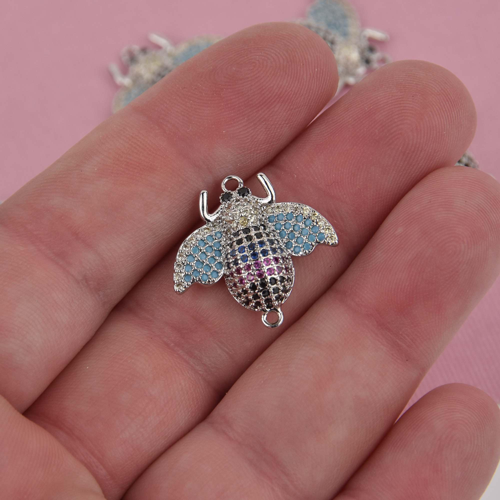 小物 bee BEE Charm, Micro Pave Cubic Zirconia Crystals, Rhinestone