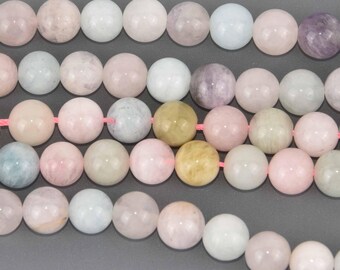 8mm Mixed Round Gemstone Beads, aquamarine, morganite, amethyst, 8" strand, gem0936