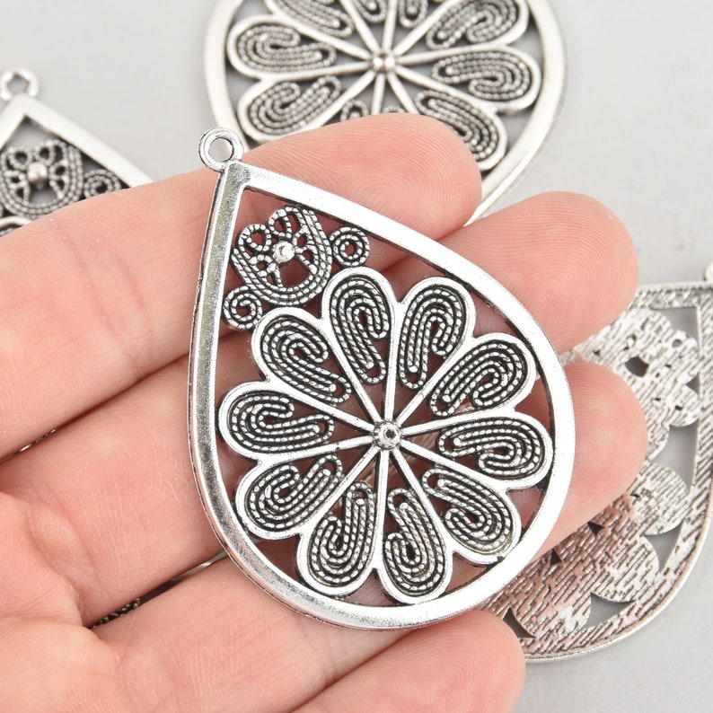 5 Floral Filigree Silver Charms Teardrop Flower 2-14 chs5900