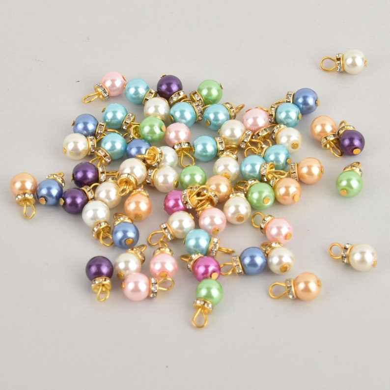 10 Gold Crystal Drop Charms mixed colors glass pearls rhinestone 58 chs7075