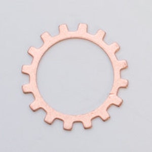 May include: A copper-colored gear-shaped washer with a smooth, rounded edge.