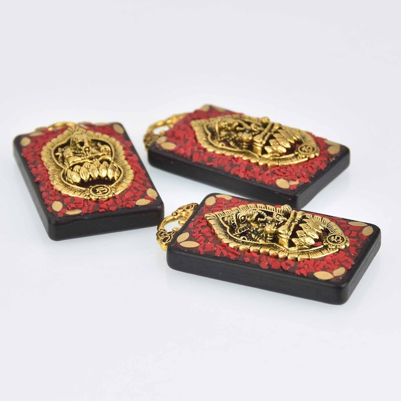 Rectangle Pendant Thai Buddha Ganesha Charm chs7600 2.25 long Sandalwood