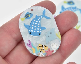 2 Charms, Resin Acrylic, Ocean, chs8237