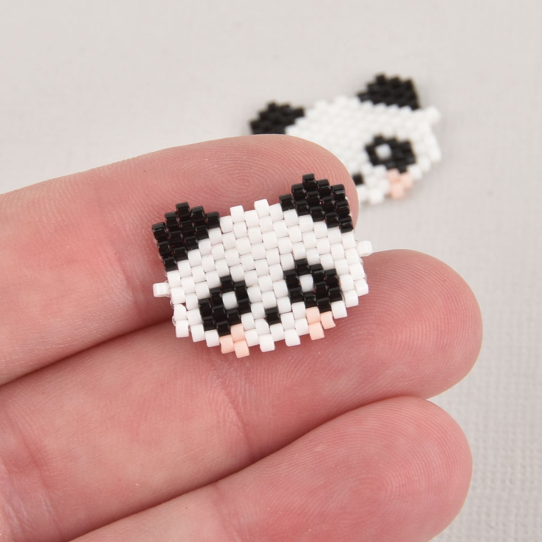 1 Beaded Panda Bear Charm, Miyuki Delica Seed Beads, 23mm
