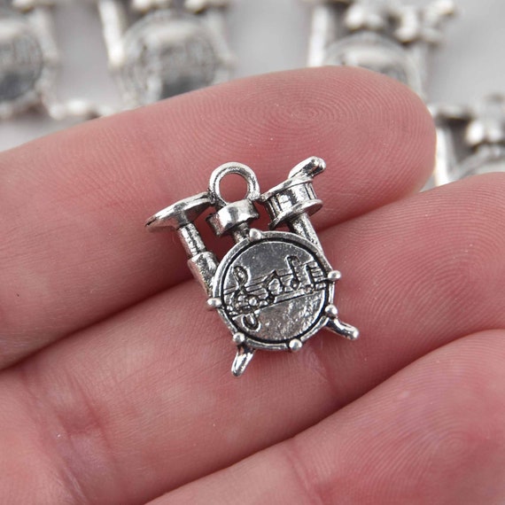 6 Bracelets Silver Drum Kit Charms Drummer 19mm chs7689