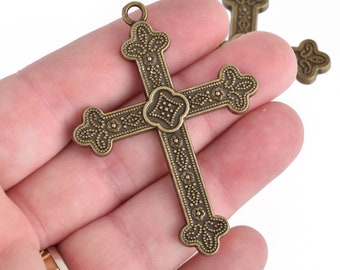 2 Large Bronze Ornate Cross Pendants 2-3/8", chs4434