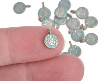 25 Light Gold Drop Charms, green verdigris patina, 7mm circle, textured, chs3997a