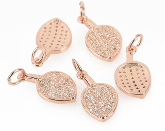 Rose Gold Leaf Micro Pave Charms, CZ stones, 16mm chs6385