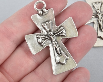 2 Silver Crucifix Cross Charms large 2" long, chs5003
