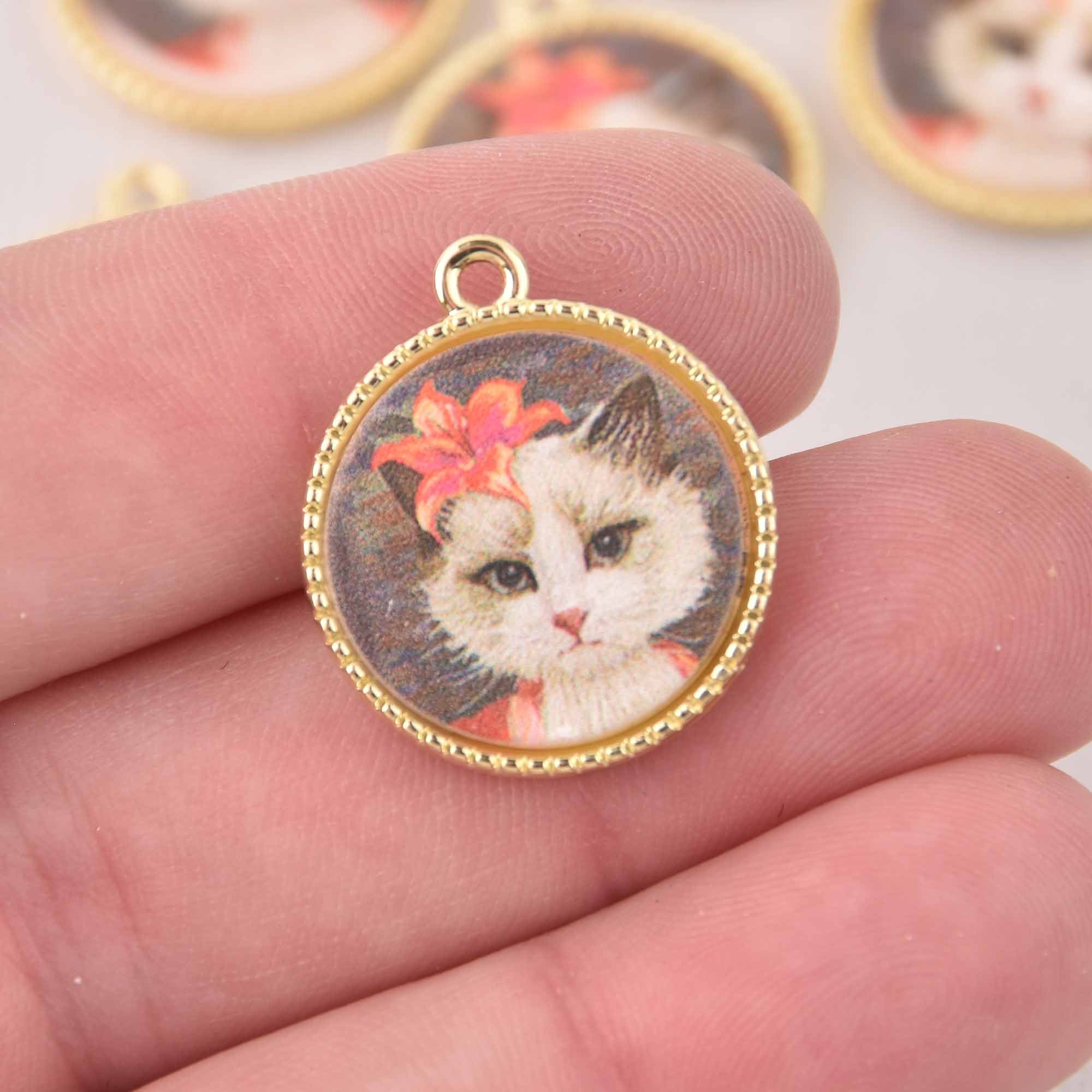2 Cat Charms, Fleur, Gold Bezel, 24mm, Chs8021 - Etsy