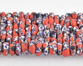 10mm to 12mm Blue Red Glass Rondelle African Trade Beads Recycled Glass x25 beads bgl1860