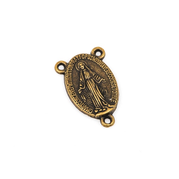 5 VIRGIN MARY Rosary Centerpiece Connector Links, Bronze Pewter Charm Pendants chb0386