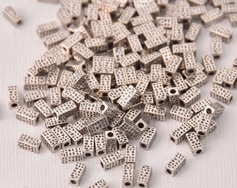 6mm Silver Rectangle Spacer Beads, 50 beads, bme0760