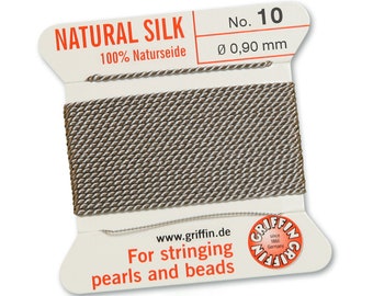 Griffin 100% Natural Silk Bead Cord  #10 (.90mm) Gray, cor0350