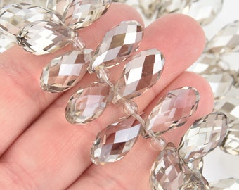 10 SMOKE Crystal Briolette Beads, top-drilled teardrop, faceted 20mm, bgl1854