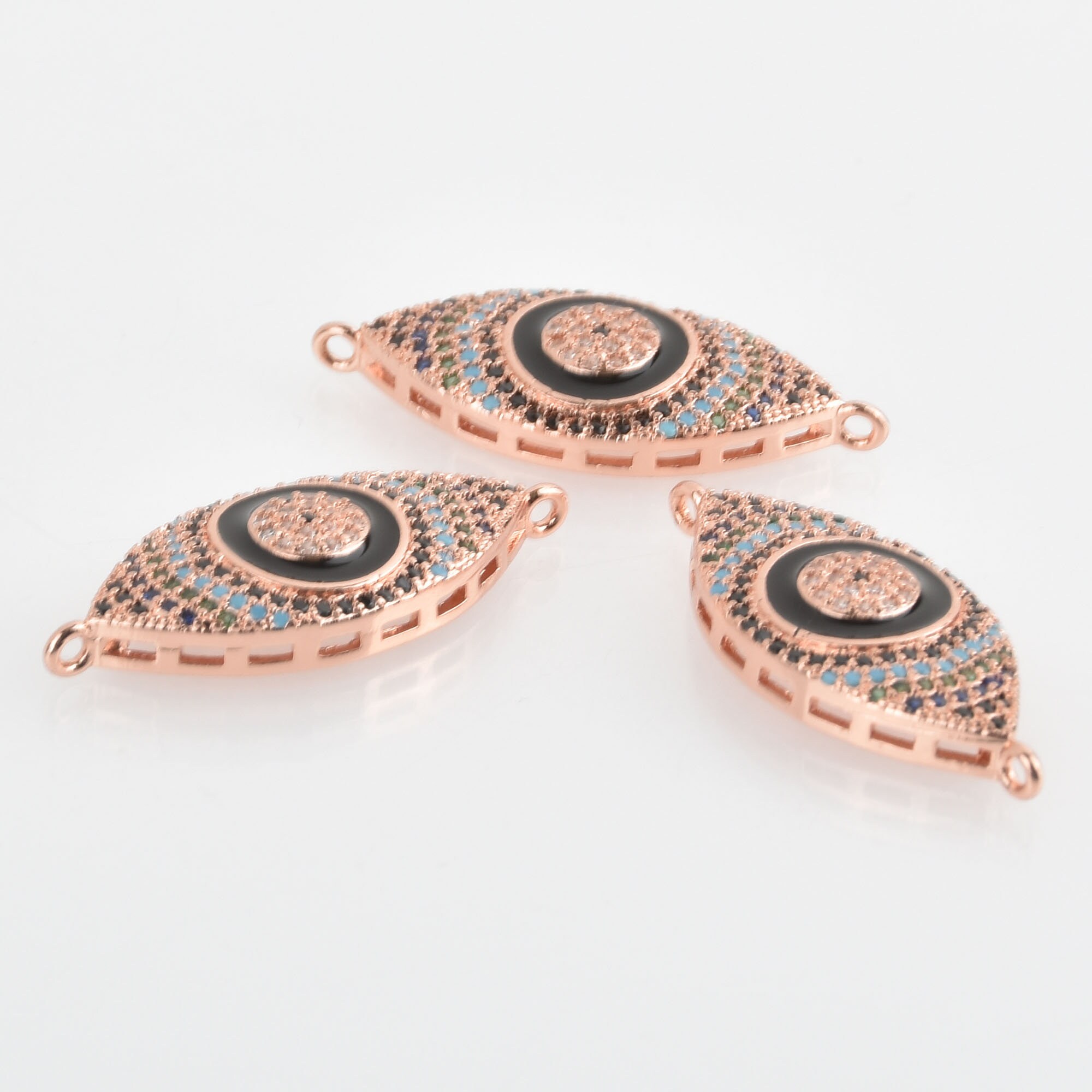 amu♡SHOP① 1 Evil Eye Charm, Rose Gold Micro Pave Connector Link, CZ Crystals