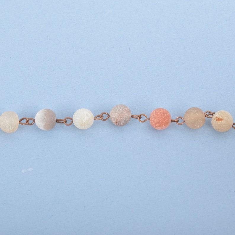 1 yard CHAMPAGNE DRUZY Quartz Rosary Chain COPPER 8mm Matte round gemstone beads fch0911a
