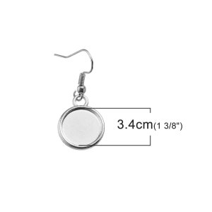 20 (10 pairs) silver tone cabochon bezel setting earrings, French hook wire components, fits 12mm round inside bezel tray, fin0585 immagine 2