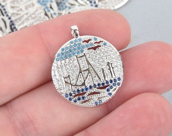 Micro Pave GOLDEN GATE BRIDGE Charm, Cz Cubic Zirconia, Silver Plated Brass with Crystals 20mm chs4901