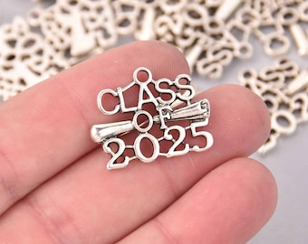 5 Silver 2025 Graduation Charms, Class of 2025 graduation charm chs7929