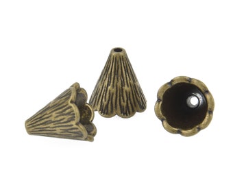 10 Bronze Bead Cones fits 9mm fin0822