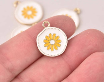 4 Flower Charms, Gold with Enamel, chs8134